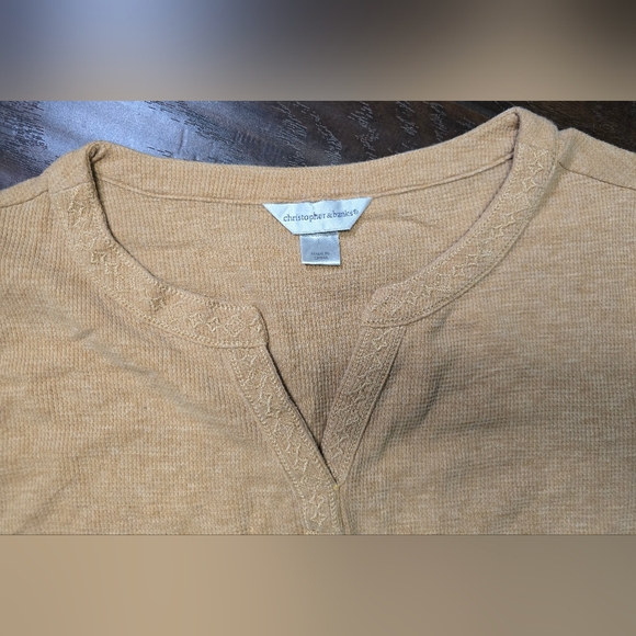Christopher & Banks Womens Tan Waffle Y2K V Neck Long Sleeve Top - Picture 6 of 10